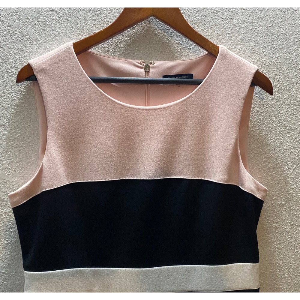 Tommy Hilfiger Women's Pink Black White Striped Sleeveless Sheath Dress Size 12 - Picture 3 of 10